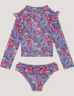 Floral Shell UPF50+ Rash Vest Swim Set Blue