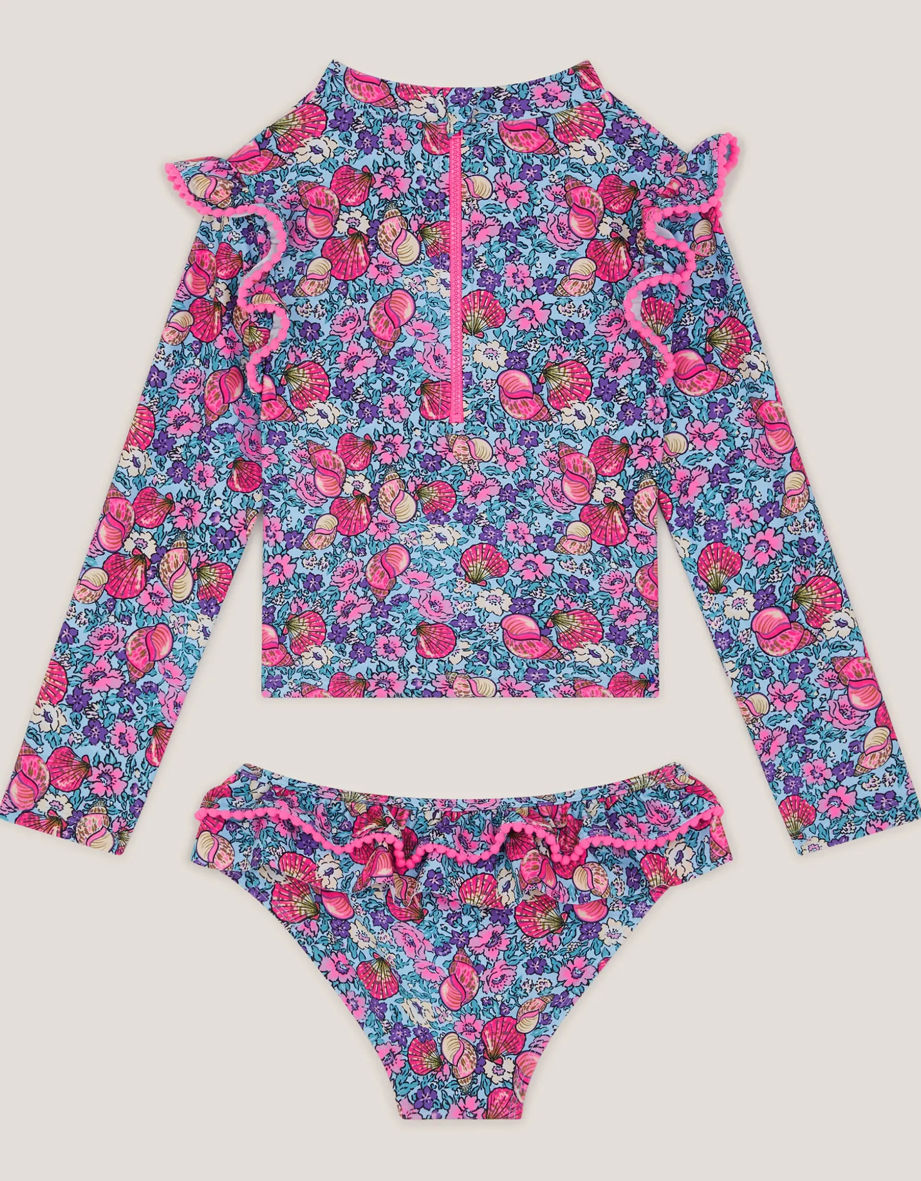 Floral Shell UPF50+ Rash Vest Swim Set Blue