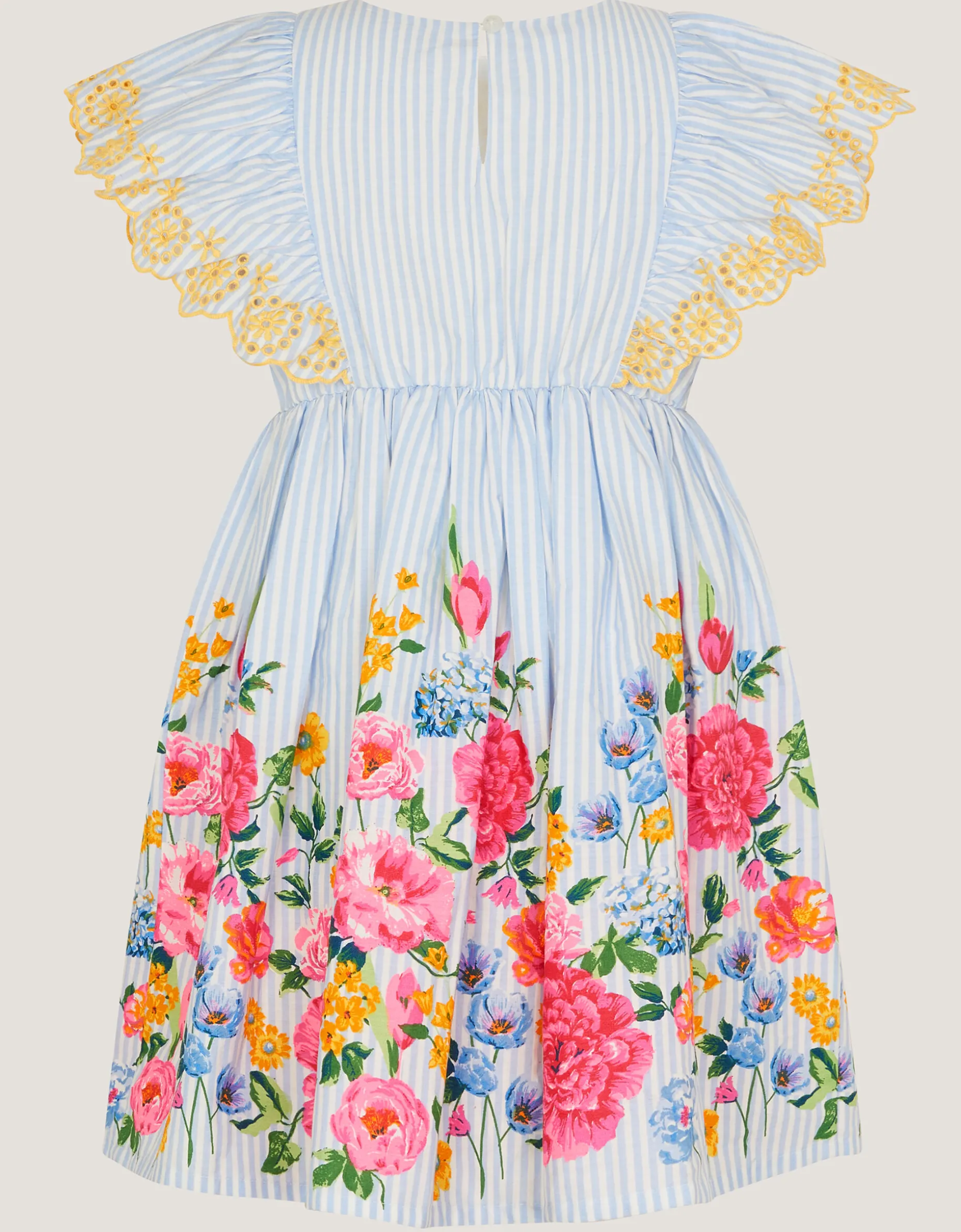 Floral Stripe Broderie Sleeve Dress Blue