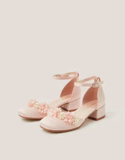 Flower Embellished Closed Toe Heels Pink