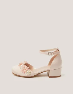 Flower Embellished Closed Toe Heels Pink