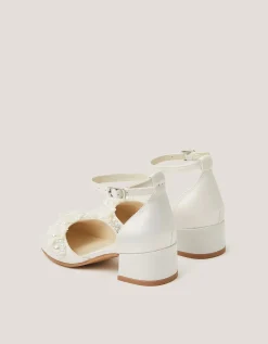 Flower Embellished Closed Toe Heels Ivory