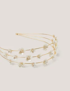 Flower Pearl Wire Headband Ivory