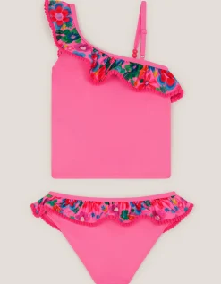 Flower Print Ruffle Tankini Set Pink