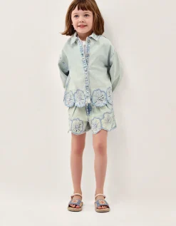 Flower Sequin Denim Jacket Blue