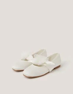 Flower Strap Satin Ballet Flats Ivory
