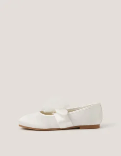 Flower Strap Satin Ballet Flats Ivory