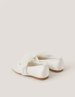 Flower Strap Satin Ballet Flats Ivory
