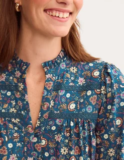 Francine Floral Jersey Blouse Teal