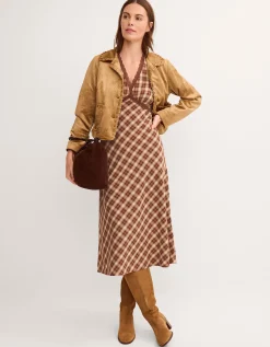 Frankie Check Print Midi Dress Brown