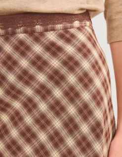 Frankie Check Print Midi Skirt Brown