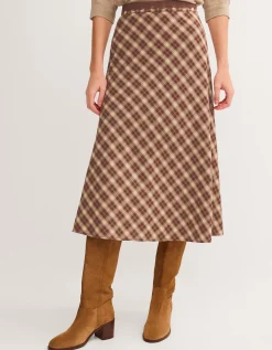 Frankie Check Print Midi Skirt Brown