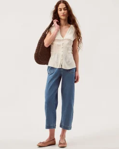 Frannie Square Collar Linen Blend Top Ivory