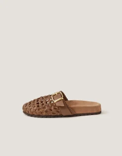 Freya Woven Leather Mules Natural