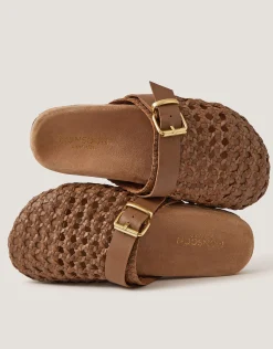 Freya Woven Leather Mules Natural