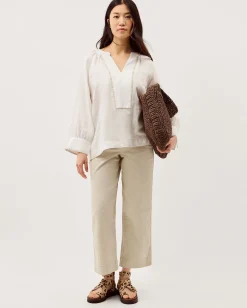Frida V-Neck Linen Blouse White