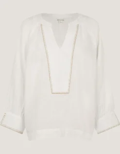 Frida V-Neck Linen Blouse White