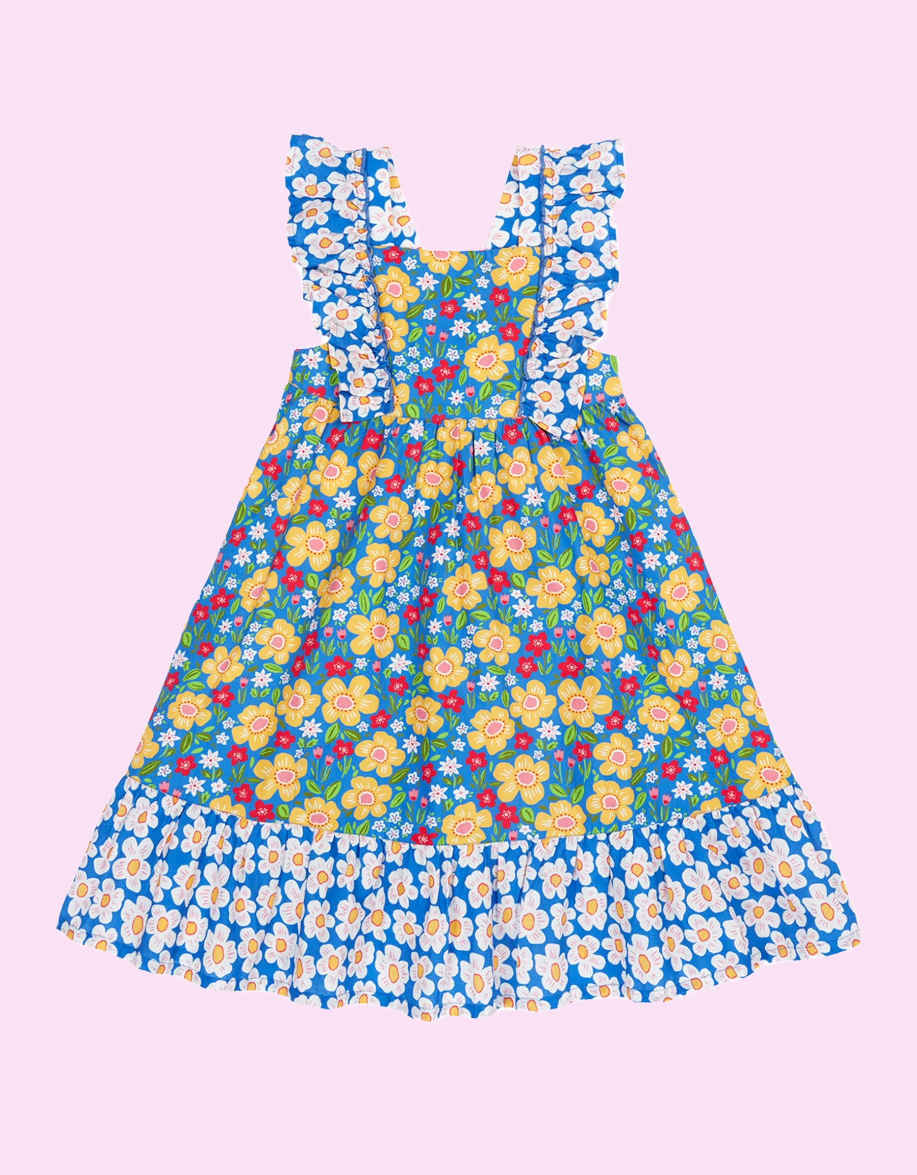 Frugi Audrey Floral Print Frill Dress Blue