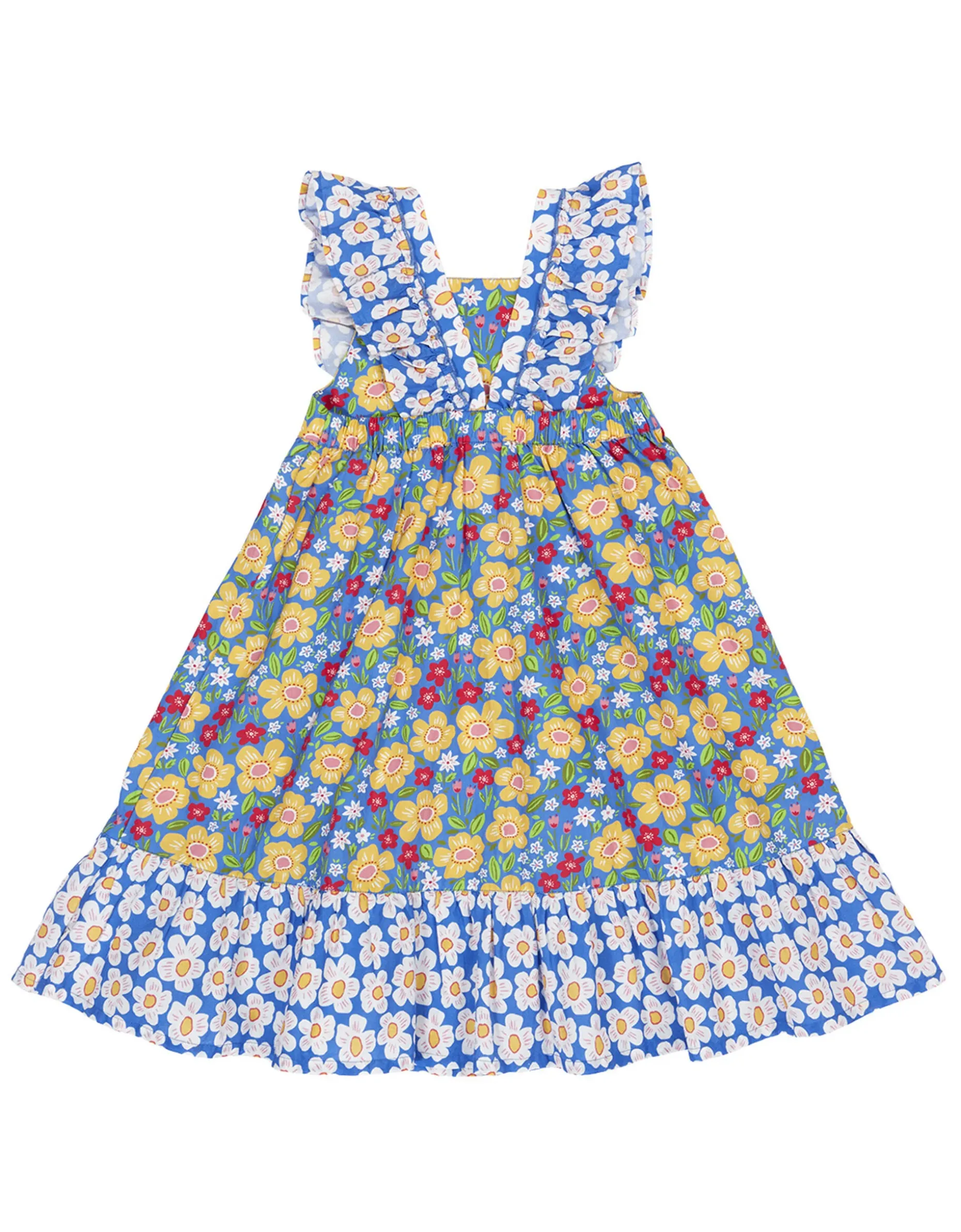 Frugi Audrey Floral Print Frill Dress Blue