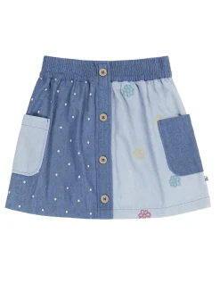 Frugi Embroidered Denim Skirt Blue