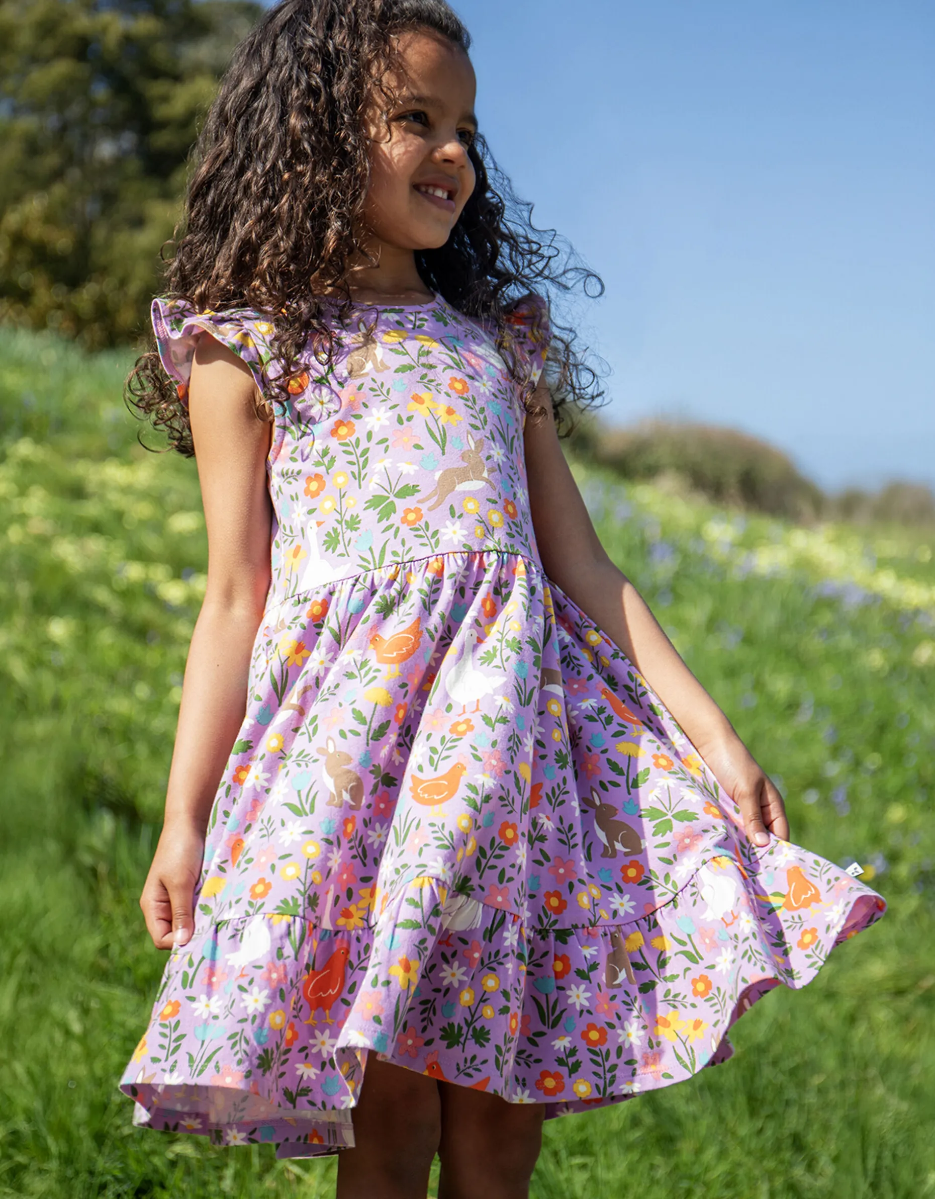 Frugi Olivia Printed Skater Dress Purple