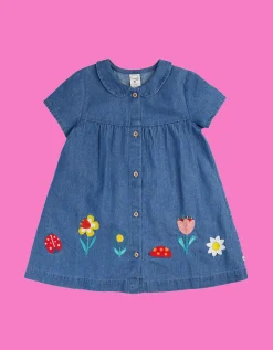 Frugi Rosemary Embroidered Denim Dress Blue
