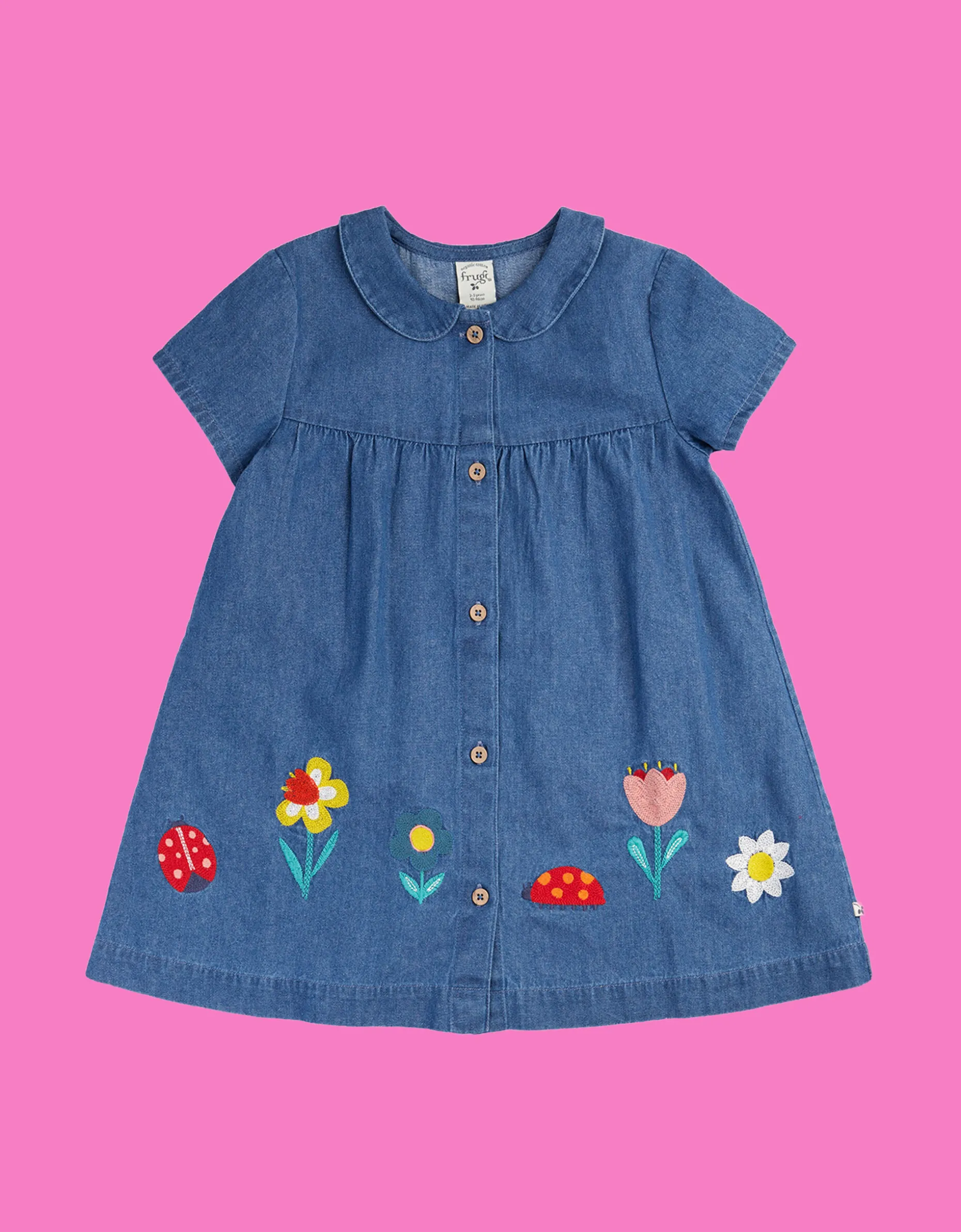 Frugi Rosemary Embroidered Denim Dress Blue