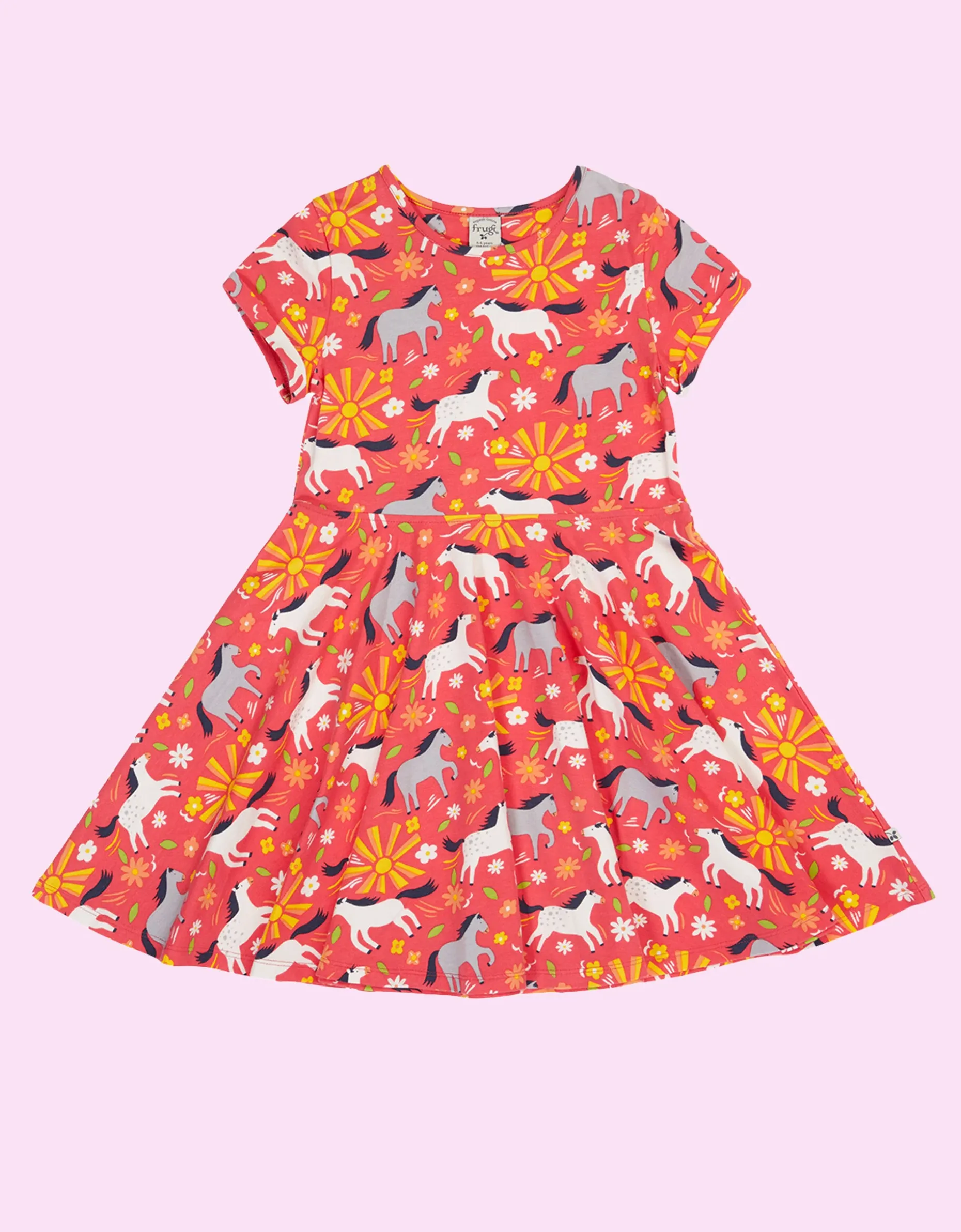 Frugi Spring Printed Skater Dress Pink