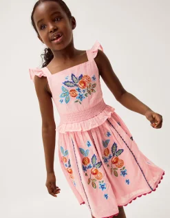 Fruit Embroidered Square Neck Dress Pink