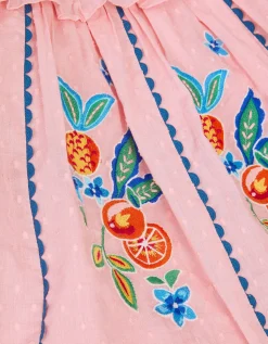 Fruit Embroidered Square Neck Dress Pink