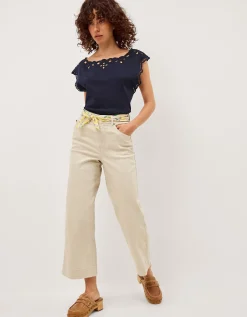Gaia Floral Cutwork Top Blue