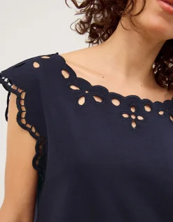 Gaia Floral Cutwork Top Blue