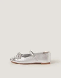 Gemstone Bow Ballet Flats Silver