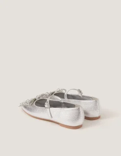 Gemstone Bow Ballet Flats Silver