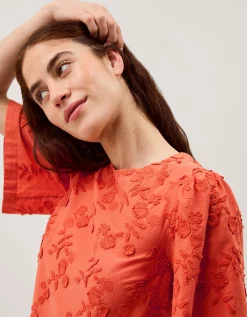 Georgia Floral Embroidered Top Orange