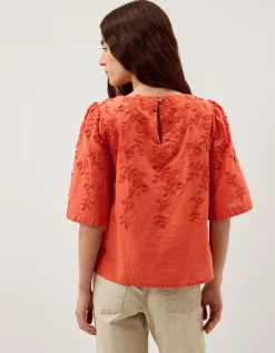 Georgia Floral Embroidered Top Orange