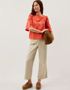 Georgia Floral Embroidered Top Orange