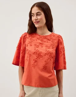 Georgia Floral Embroidered Top Orange