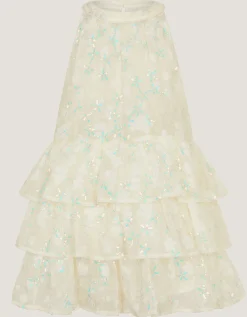 Georgie Sequin Jacquard Tiered Party Dress Ivory