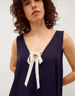 Gigi Bow Linen Blend Midi Dress Blue
