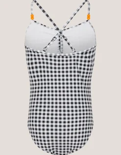 Gingham Cut Out Swimsuit Black