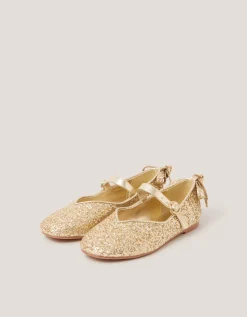 Glitter Back Bow Ballet Flats Gold