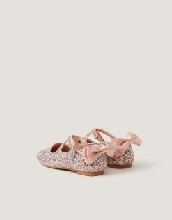 Glitter Bow Mary Jane Ballet Flats Pink