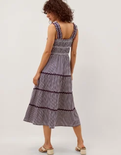 Glori Gingham Jersey Midi Dress Blue