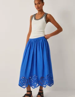 Grace Cutwork Midi Skirt Blue