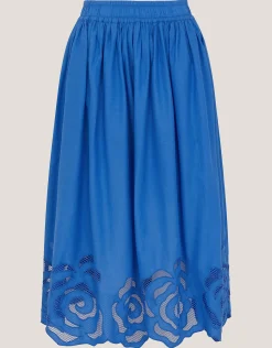 Grace Cutwork Midi Skirt Blue