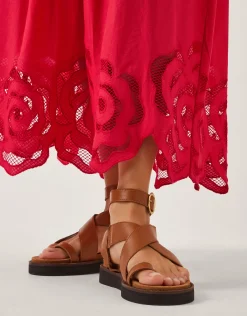 Grace Cutwork Midi Skirt Red