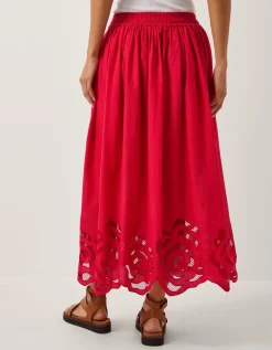 Grace Cutwork Midi Skirt Red