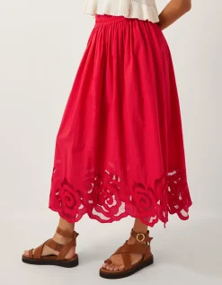Grace Cutwork Midi Skirt Red