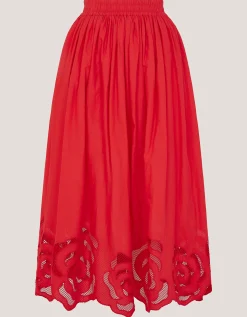 Grace Cutwork Midi Skirt Red